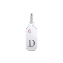 Duchess Dog Tag Initial Charm with Accent Stone in 925 Sterling Silver with Pink Tourmaline, Amethyst Premium Zirconia, Fancy Blue Premium Zirconia, and Green Premium Zirconia
