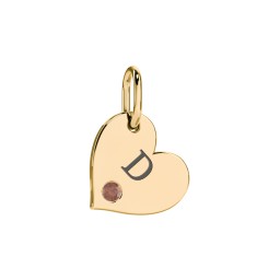 Engravable Sideways Heart Charm in 18K Gold Plated Silver with Garnet