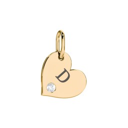 Engravable Sideways Heart Charm in 18K Gold Plated Silver with Aquamarine