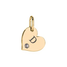 Engravable Sideways Heart Charm in 18K Gold Plated Silver with Smokey Quartz
