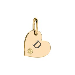 Engravable Sideways Heart Charm in 18K Gold Plated Silver with Citrine