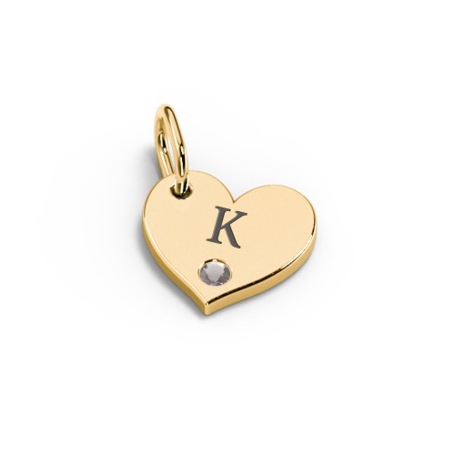 Engravable Sideways Heart Charm – 18K Gold Plated Silver with Smokey Quartz
