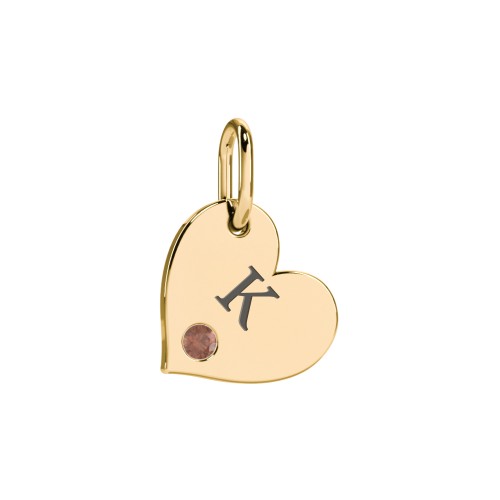Engravable Sideways Heart Charm – 18K Gold Plated Silver with Garnet