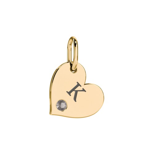 Engravable Sideways Heart Charm – 18K Gold Plated Silver with Smokey Quartz