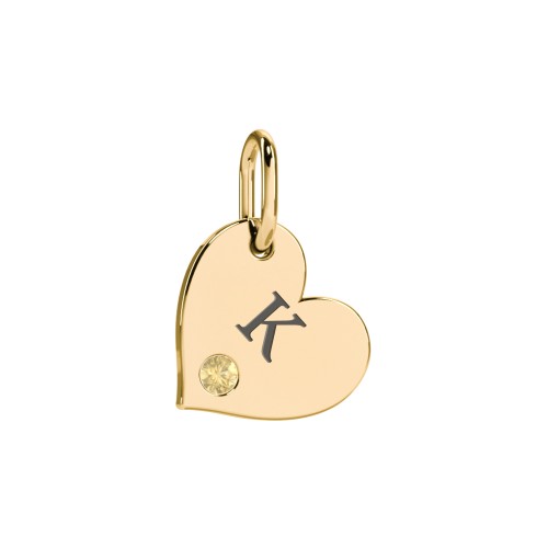 Engravable Sideways Heart Charm – 18K Gold Plated Silver with Citrine