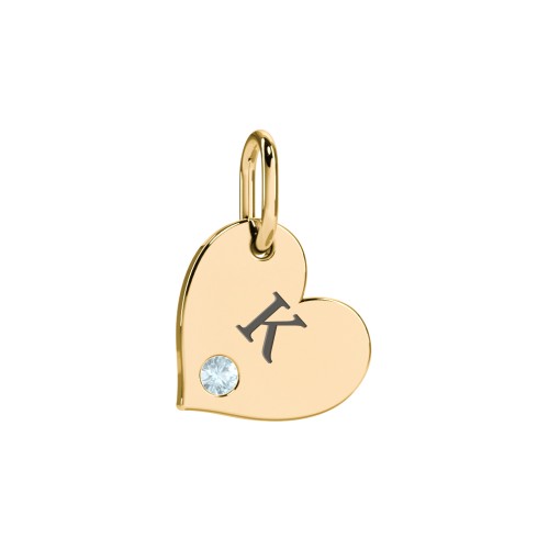 Engravable Sideways Heart Charm – 18K Gold Plated Silver with Blue Topaz