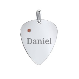Engravable Guitar Pick Pendant with Gemstone in 925 Sterling Silver with Garnet