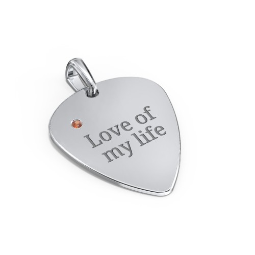 Engravable Guitar Pick Pendant with Gemstone – Sterling Silver with Garnet