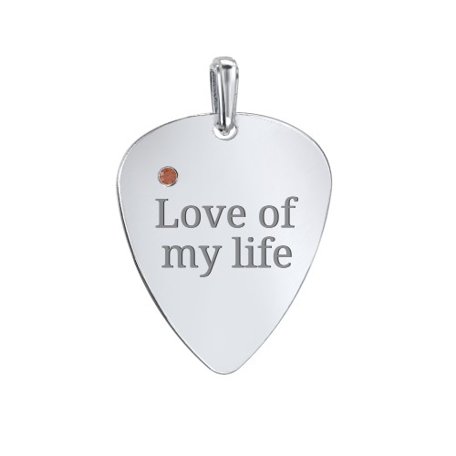 Engravable Guitar Pick Pendant with Gemstone – Sterling Silver with Garnet