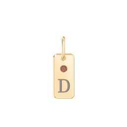 Initial Tag Charm with Birthstone in 18K Gold Plated Silver with Garnet