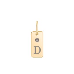 Initial Tag Charm with Birthstone in 18K Gold Plated Silver with Smokey Quartz