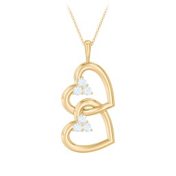 Unity Interlocking Hearts Birthstone Pendant in 10K Solid Yellow Gold with Aquamarine