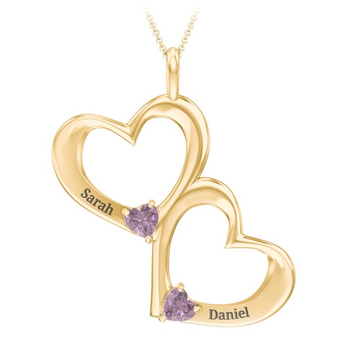 Fusion Hanging Hearts Pendant – 18K Gold Plated Silver with Alexandrite
