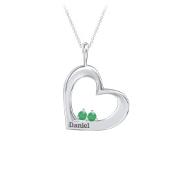 Engravable Tilted Heart 2 Stone Pendant