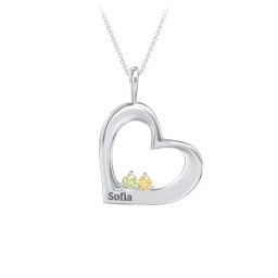 Engravable Tilted Heart 2 Stone Pendant