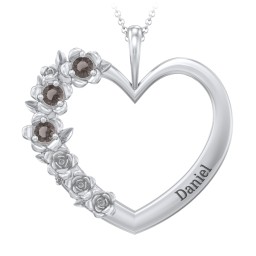 Clustered Rose and Gemstone Heart Pendant in 925 Sterling Silver