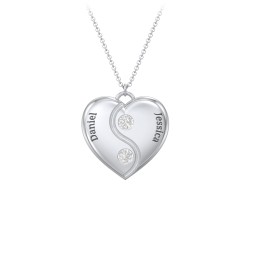 Engraved Yin Yang Heart Pendant with Birthstones