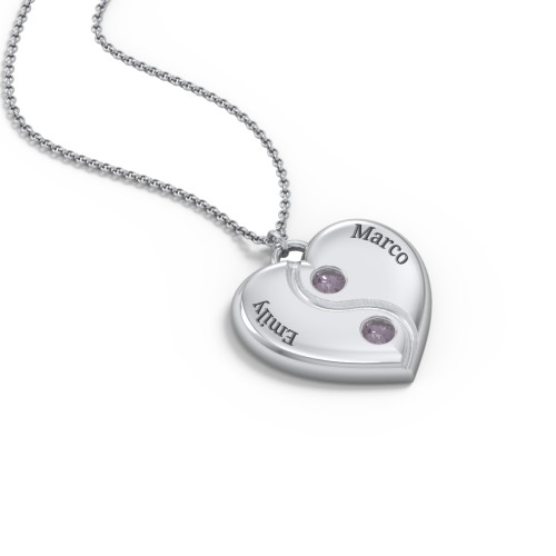 Engraved Yin Yang Heart Pendant with Birthstones – Sterling Silver with Alexandrite