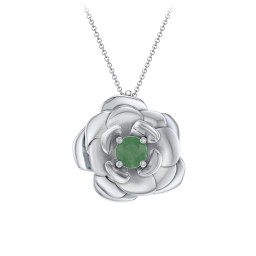 Flourishing Rose Pendant in 925 Sterling Silver with Emerald