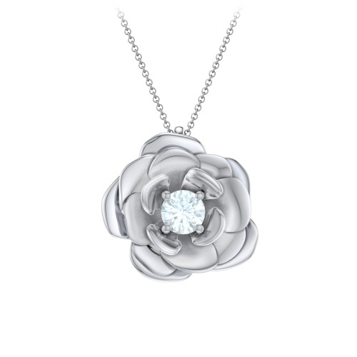 Flourishing Rose Pendant – Sterling Silver with Aquamarine