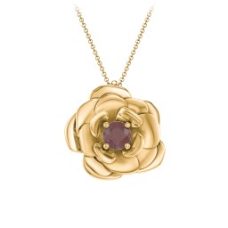Flourishing Rose Pendant in 10K Solid Yellow Gold with Garnet