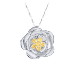 Family Rose Birthstone Pendant in 925 Sterling Silver