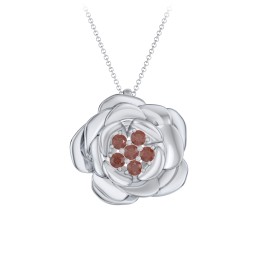 Family Rose Birthstone Pendant in 925 Sterling Silver with Garnet