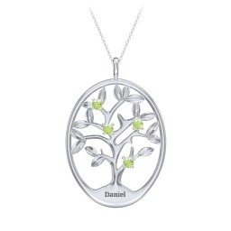 4-15 Stones Oval Family Tree Pendant in 925 Sterling Silver