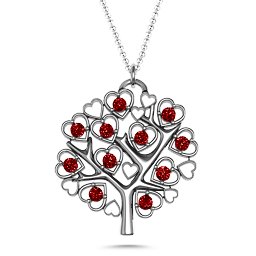 Heart Family Tree Pendant in 925 Sterling Silver with Garnet