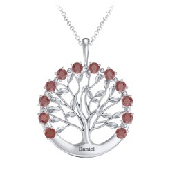 Circle of Life Family Tree Pendant in 925 Sterling Silver with Garnet