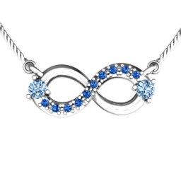Double Stone Horizontal Infinity Pendant with Accents in 925 Sterling Silver with Aquamarine, Fancy Blue Premium Zirconia, Emerald, Citrine, Peridot, Blue Sapphire, Smokey Quartz, Cubic Zirconia, Garnet, and Ruby