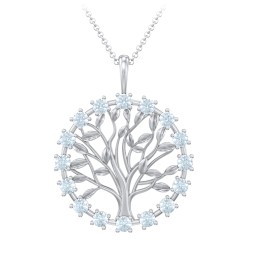 Halo Family Tree Pendant in 925 Sterling Silver with Aquamarine