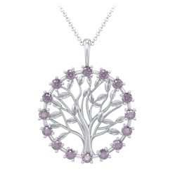 Halo Family Tree Pendant in 925 Sterling Silver with Alexandrite