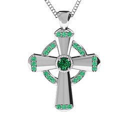 Celtic Cross Pendant in 925 Sterling Silver with Emerald and Green Premium Zirconia