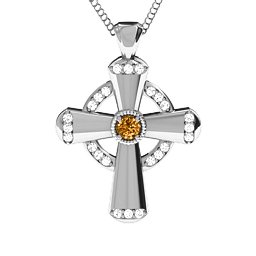 Celtic Cross Pendant in 925 Sterling Silver with Citrine and White Premium Zirconia