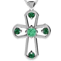 Flared Cross Pendant in 925 Sterling Silver with Emerald