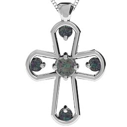 Flared Cross Pendant in 925 Sterling Silver with Alexandrite