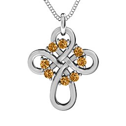 Contemporary Celtic Cross Pendant in 925 Sterling Silver with Citrine