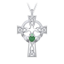 Claddagh Celtic Cross Pendant in 925 Sterling Silver with Emerald and Green Premium Zirconia