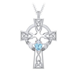 Claddagh Celtic Cross Pendant in 925 Sterling Silver with Blue Topaz and Fancy Blue Premium Zirconia