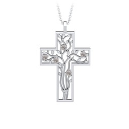 3 - 10 Stone Family Tree Cross Pendant in 925 Sterling Silver