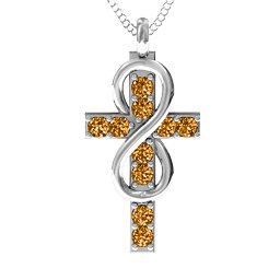 Infinity Cross Pendant in 925 Sterling Silver with Citrine