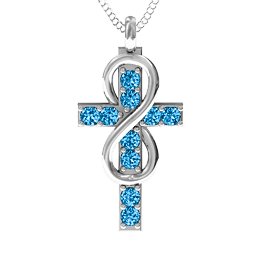 Infinity Cross Pendant in 925 Sterling Silver with Blue Topaz