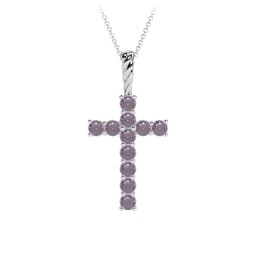 Classic Encrusted 2.5mm Round Cross Pendant in 925 Sterling Silver with Alexandrite