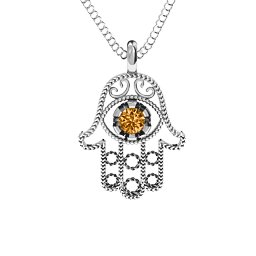 Hamsa Pendant in 925 Sterling Silver with Citrine