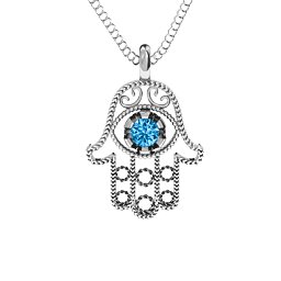 Hamsa Pendant in 925 Sterling Silver with Blue Topaz