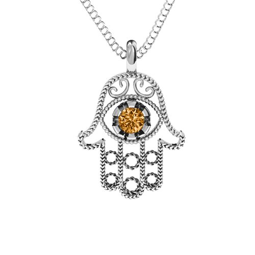 Hamsa Pendant – Sterling Silver with Citrine