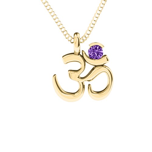 Om Yoga Pendant with 3mm Round Stone – 18K Gold Plated Silver with Amethyst