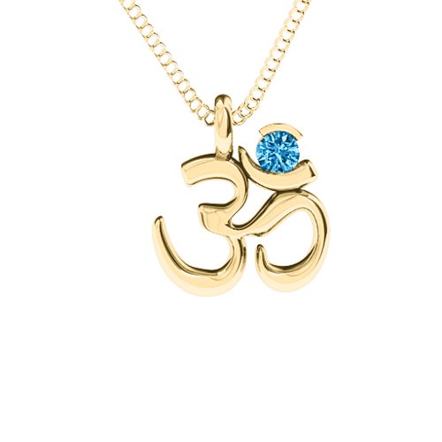 Om Yoga Pendant with 3mm Round Stone – 18K Gold Plated Silver with Blue Topaz
