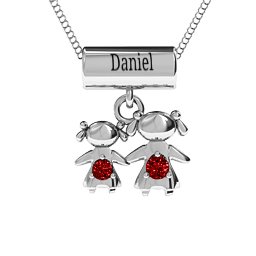 Sisters or Mother and Daughter Character Pendant in 925 Sterling Silver with Garnet